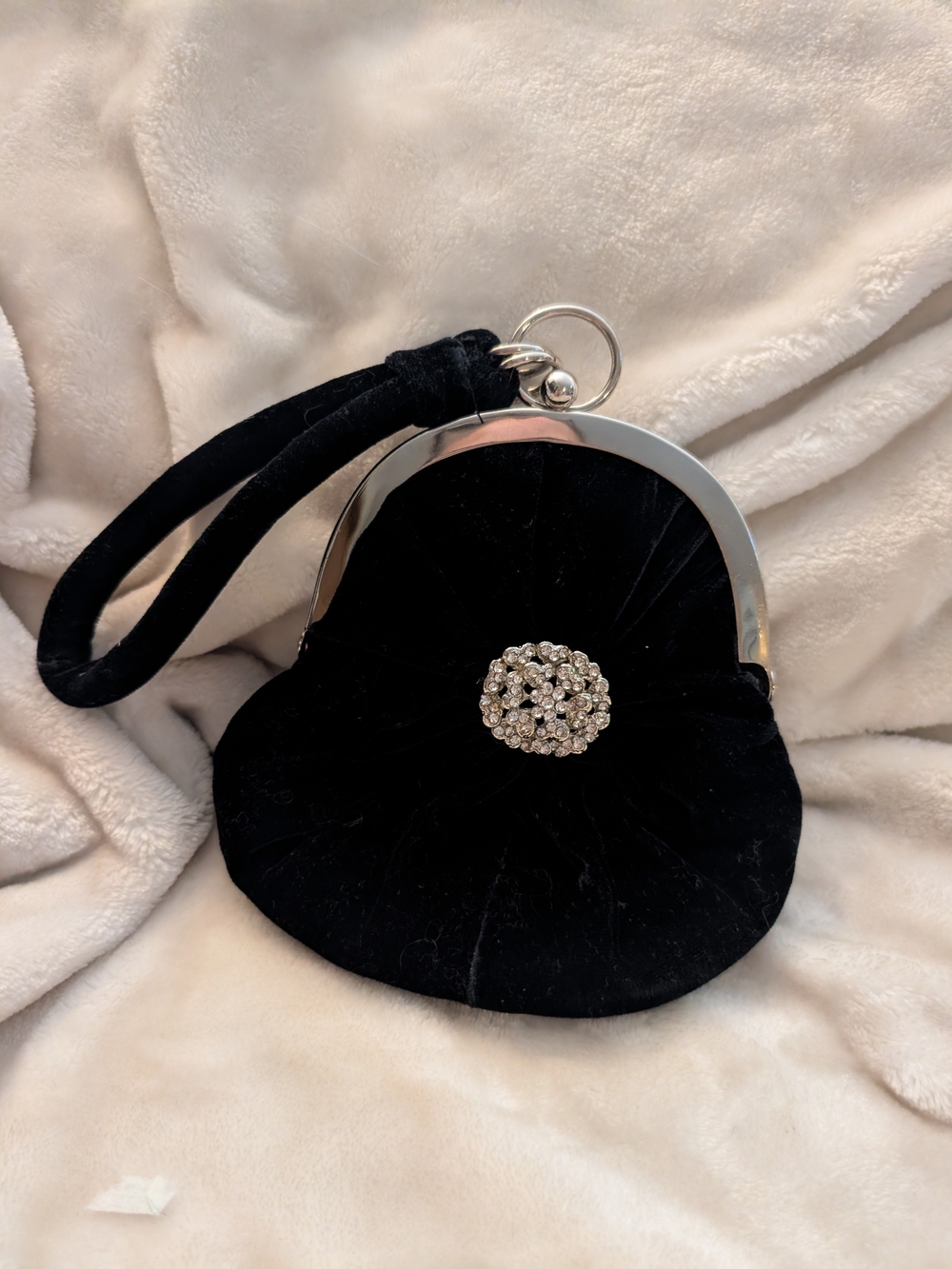 Vintage REDMOND Black Velvet Evening Bag Rhinestone Wristlet Purse 1970s